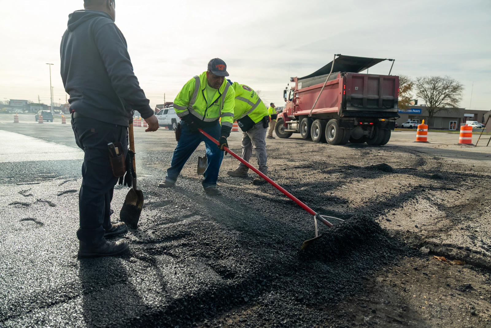 Target store emergency parking lot repair in Northern Indiana — milling, base repair, asphalt paving and striping by Advantage Paving